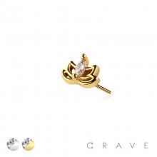 316L SURGICAL STEEL THREADLESS PUSH IN CZ LOTUS FLOWER TOP PART